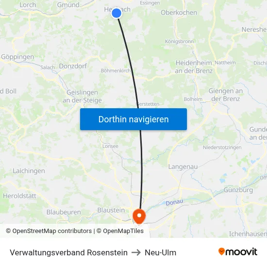 Verwaltungsverband Rosenstein to Neu-Ulm map
