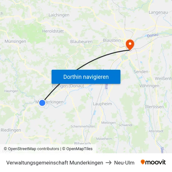 Verwaltungsgemeinschaft Munderkingen to Neu-Ulm map