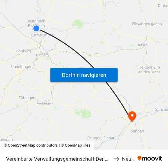 Vereinbarte Verwaltungsgemeinschaft Der Stadt Bietigheim-Bissingen to Neu-Ulm map