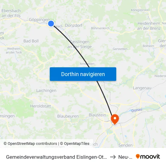 Gemeindeverwaltungsverband Eislingen-Ottenbach-Salach to Neu-Ulm map