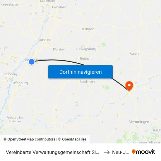 Vereinbarte Verwaltungsgemeinschaft Sinzheim to Neu-Ulm map