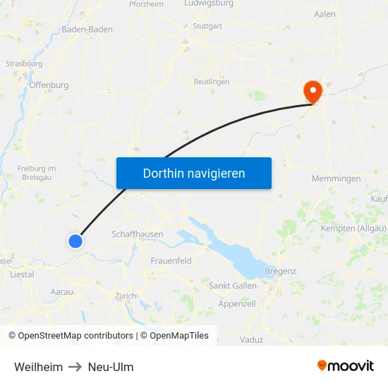 Weilheim to Neu-Ulm map