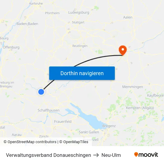 Verwaltungsverband Donaueschingen to Neu-Ulm map