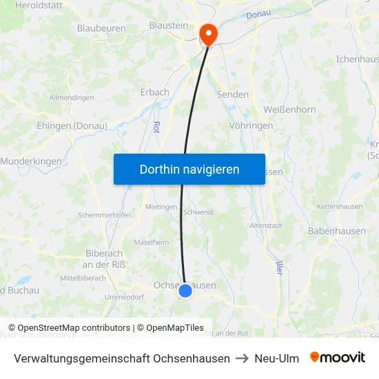 Verwaltungsgemeinschaft Ochsenhausen to Neu-Ulm map