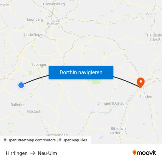 Hirrlingen to Neu-Ulm map