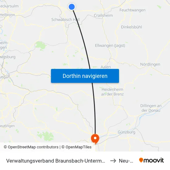 Verwaltungsverband Braunsbach-Untermünkheim to Neu-Ulm map