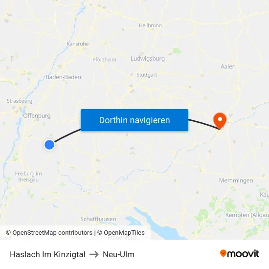 Haslach Im Kinzigtal to Neu-Ulm map