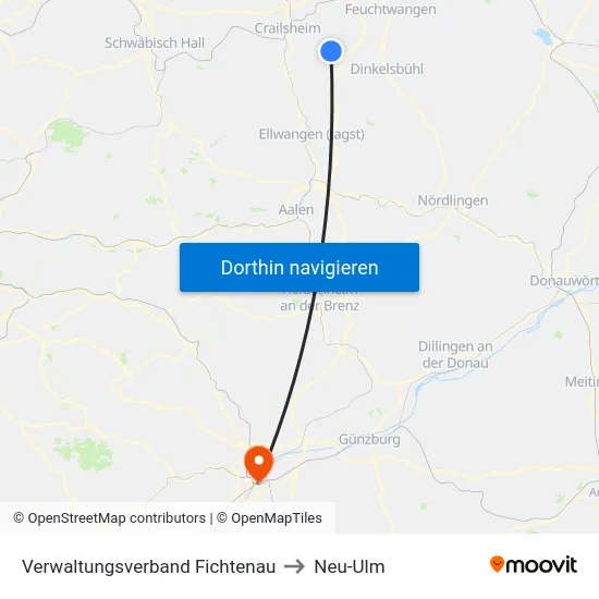 Verwaltungsverband Fichtenau to Neu-Ulm map