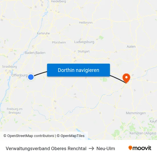 Verwaltungsverband Oberes Renchtal to Neu-Ulm map