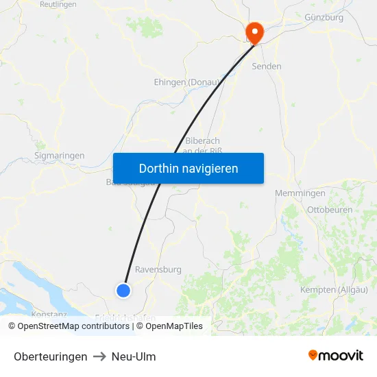 Oberteuringen to Neu-Ulm map