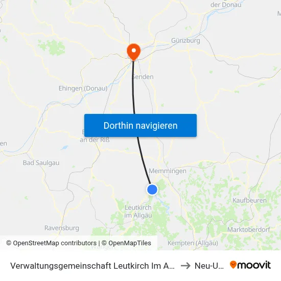 Verwaltungsgemeinschaft Leutkirch Im Allgäu to Neu-Ulm map