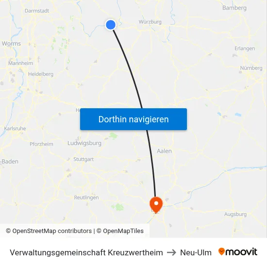 Verwaltungsgemeinschaft Kreuzwertheim to Neu-Ulm map