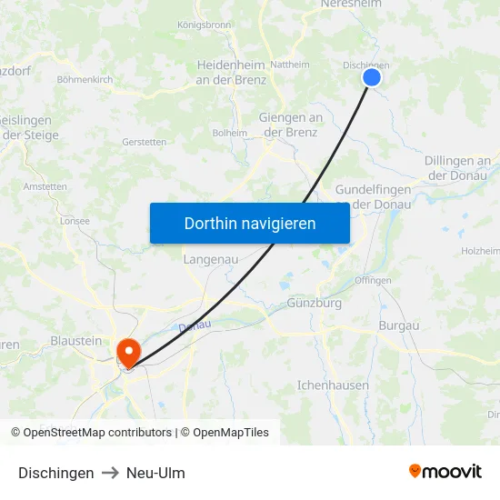 Dischingen to Neu-Ulm map