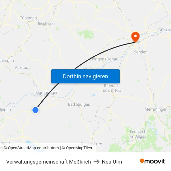 Verwaltungsgemeinschaft Meßkirch to Neu-Ulm map