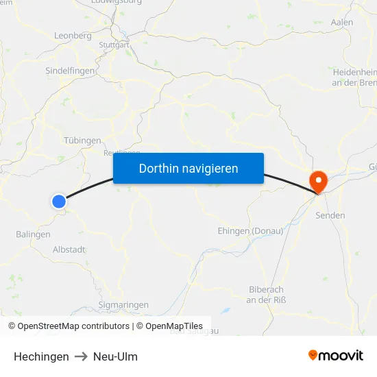 Hechingen to Neu-Ulm map