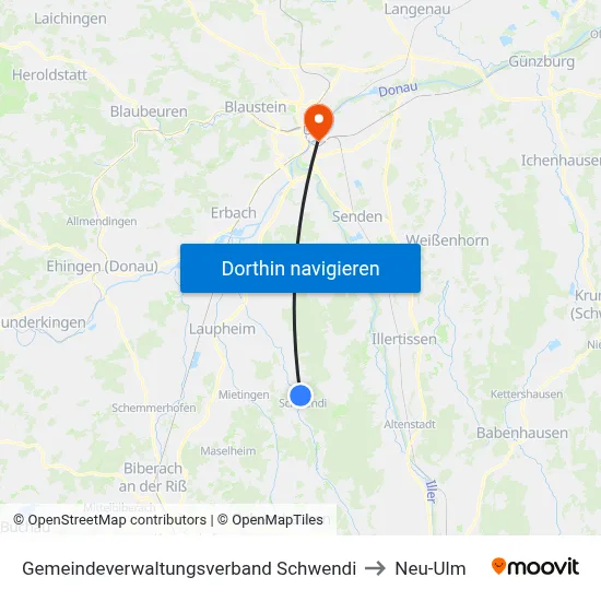 Gemeindeverwaltungsverband Schwendi to Neu-Ulm map