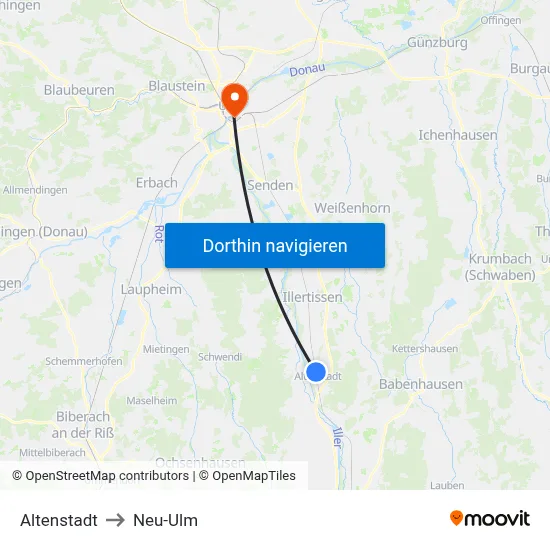 Altenstadt to Neu-Ulm map