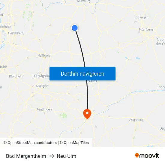 Bad Mergentheim to Neu-Ulm map