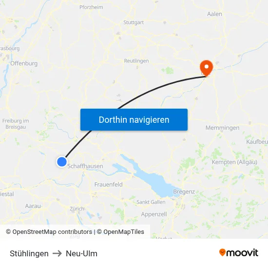 Stühlingen to Neu-Ulm map