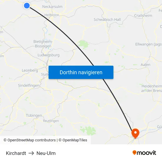 Kirchardt to Neu-Ulm map