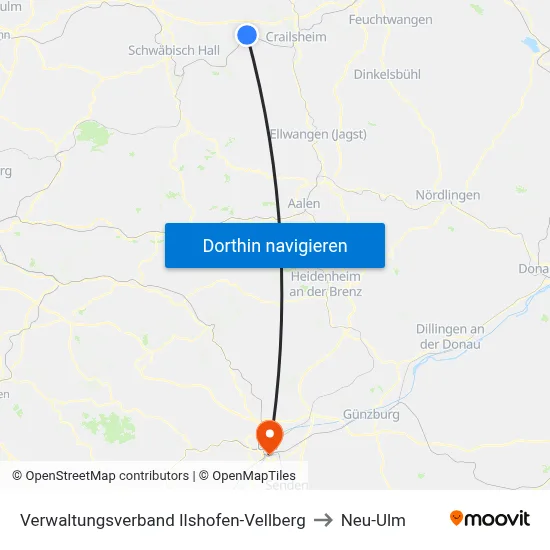 Verwaltungsverband Ilshofen-Vellberg to Neu-Ulm map
