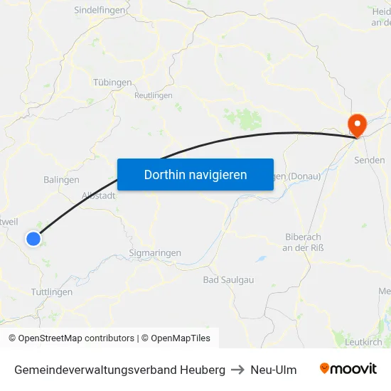 Gemeindeverwaltungsverband Heuberg to Neu-Ulm map