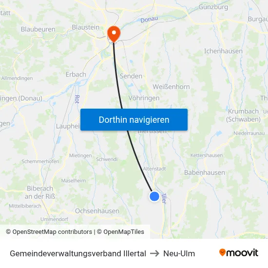 Gemeindeverwaltungsverband Illertal to Neu-Ulm map