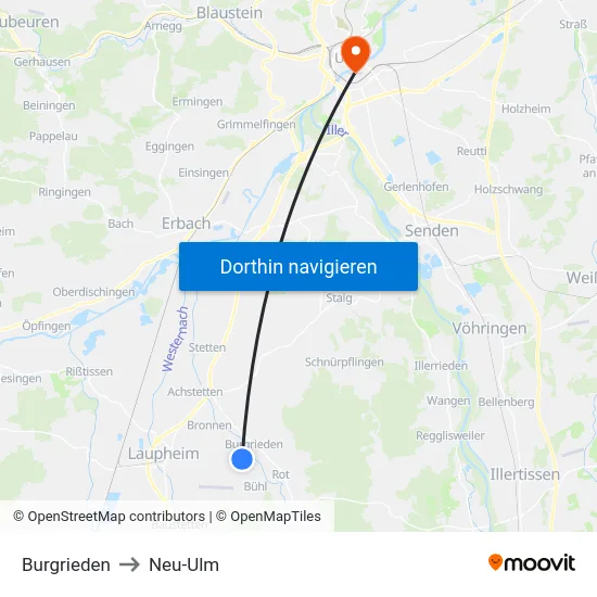 Burgrieden to Neu-Ulm map
