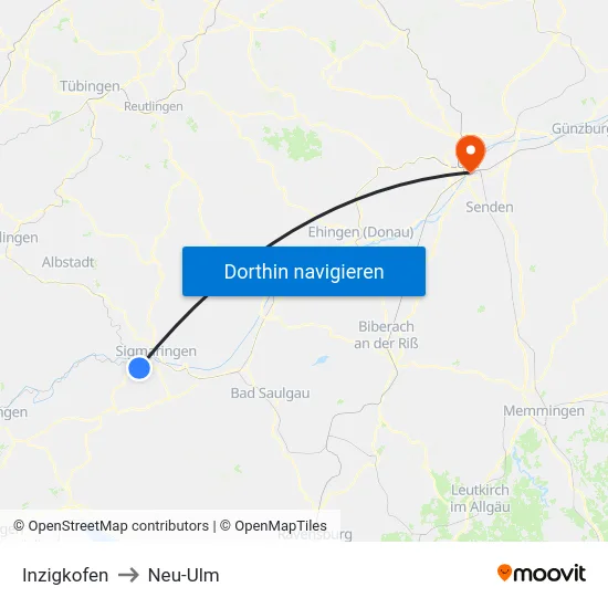 Inzigkofen to Neu-Ulm map