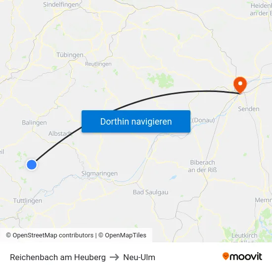 Reichenbach am Heuberg to Neu-Ulm map