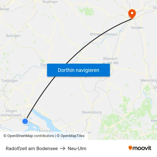 Radolfzell am Bodensee to Neu-Ulm map