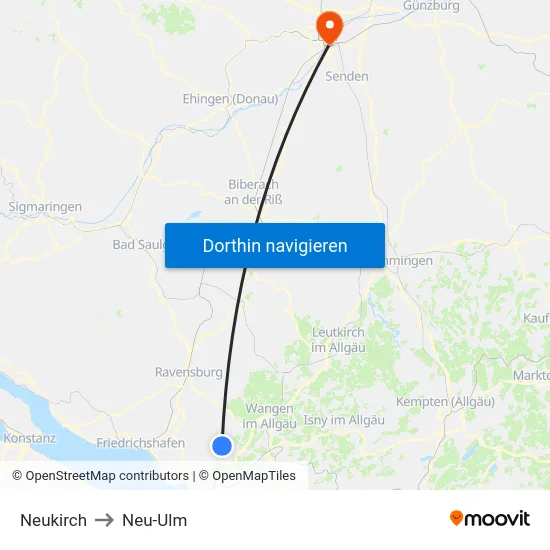 Neukirch to Neu-Ulm map
