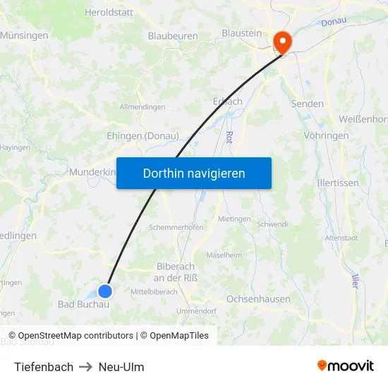 Tiefenbach to Neu-Ulm map