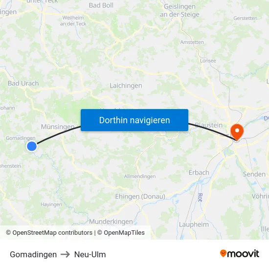 Gomadingen to Neu-Ulm map