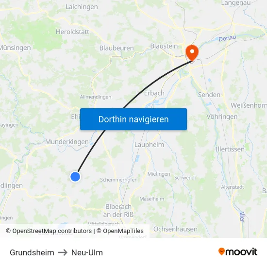 Grundsheim to Neu-Ulm map