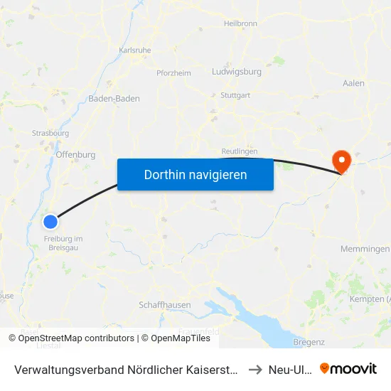 Verwaltungsverband Nördlicher Kaiserstuhl to Neu-Ulm map