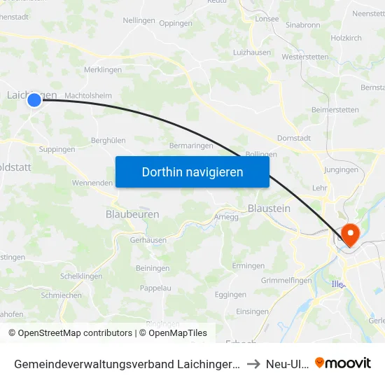 Gemeindeverwaltungsverband Laichinger Alb to Neu-Ulm map