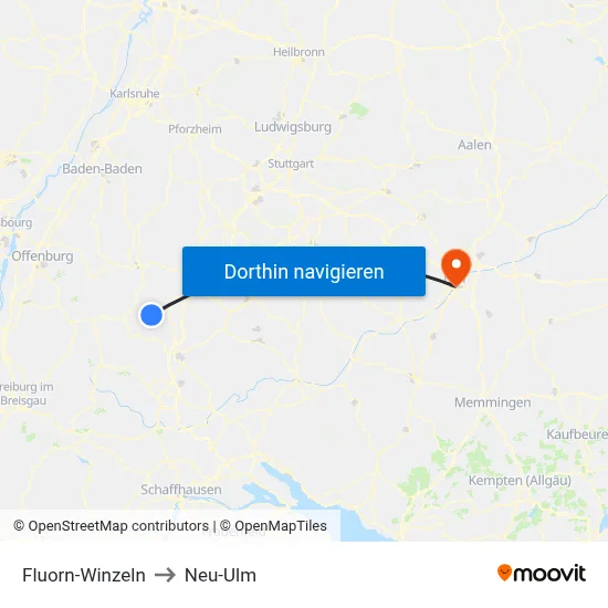 Fluorn-Winzeln to Neu-Ulm map