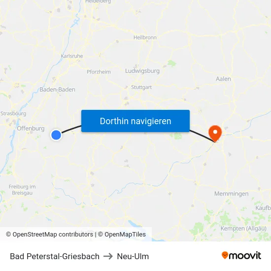 Bad Peterstal-Griesbach to Neu-Ulm map