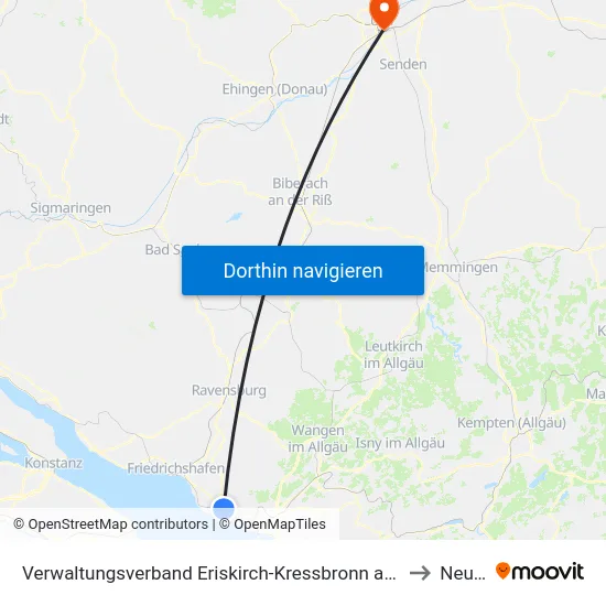 Verwaltungsverband Eriskirch-Kressbronn am Bodensee-Langenargen to Neu-Ulm map