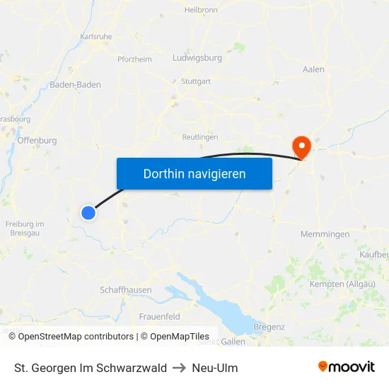St. Georgen Im Schwarzwald to Neu-Ulm map