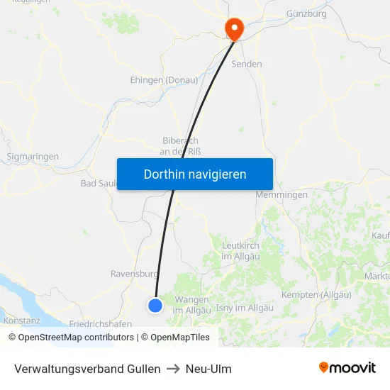 Verwaltungsverband Gullen to Neu-Ulm map