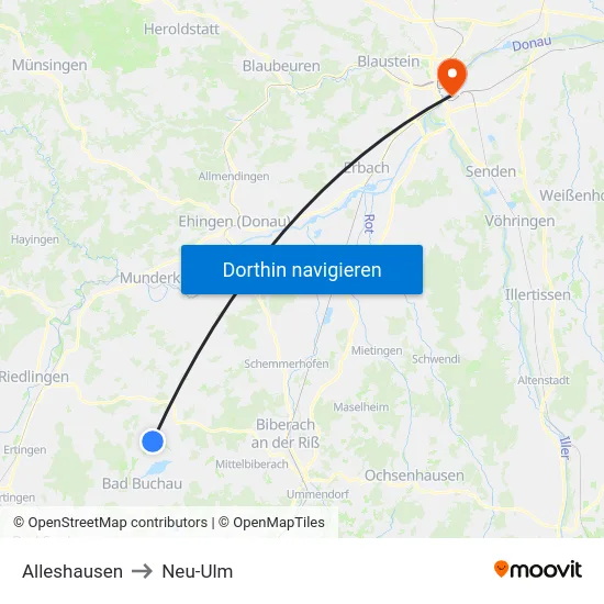 Alleshausen to Neu-Ulm map
