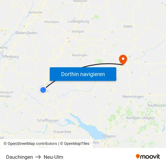 Dauchingen to Neu-Ulm map