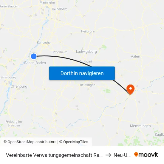 Vereinbarte Verwaltungsgemeinschaft Rastatt to Neu-Ulm map