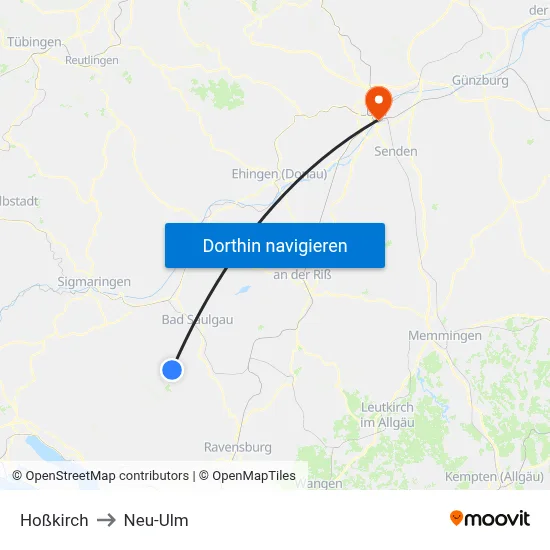 Hoßkirch to Neu-Ulm map