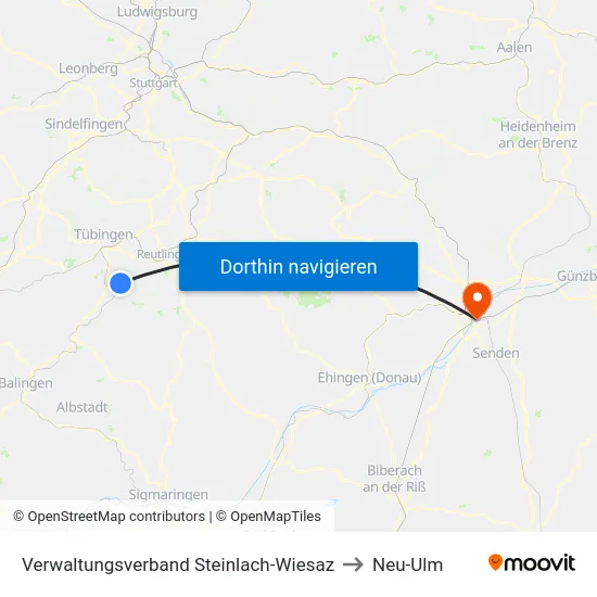 Verwaltungsverband Steinlach-Wiesaz to Neu-Ulm map