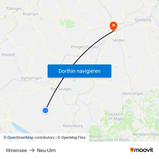 Illmensee to Neu-Ulm map