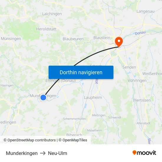 Munderkingen to Neu-Ulm map