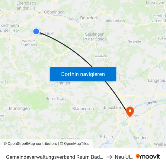 Gemeindeverwaltungsverband Raum Bad Boll to Neu-Ulm map